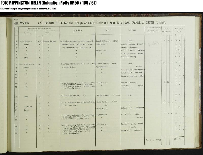 Rippington (Helen nee Campbell) 1915 Scotland Valuation Rolls